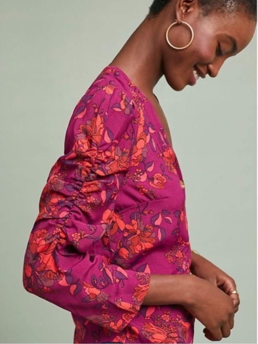 MAEVE anthropologie jourdain floral blouse pink orange fall size L